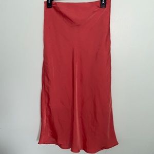 Pink satin midi skirt